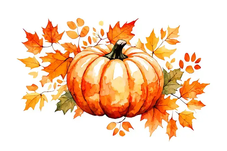 Autumn Leaves, Paws and Pumpkin  tattoo design idea