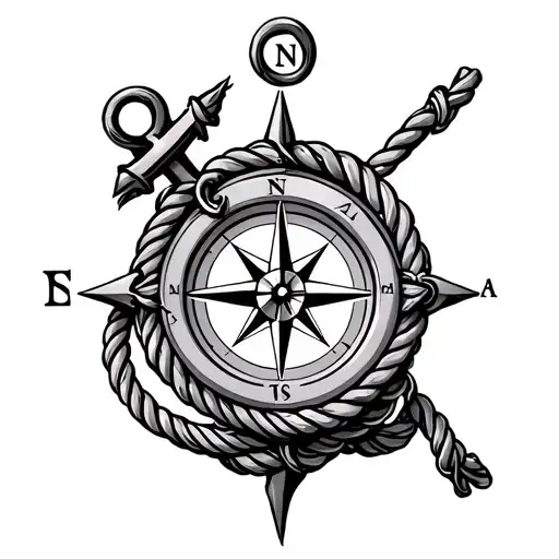 compass, anchor and rope tattoo design idea