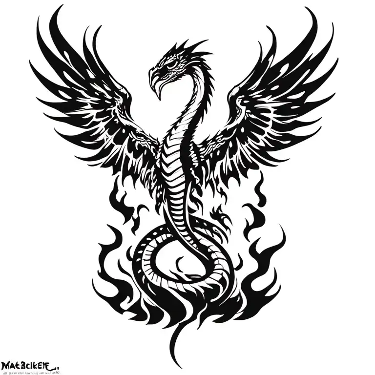 cobra phoenix rising from the ashes flying tattoo design idea