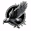 spread wings on knee Mayan bird flying flying up tattoo design idea