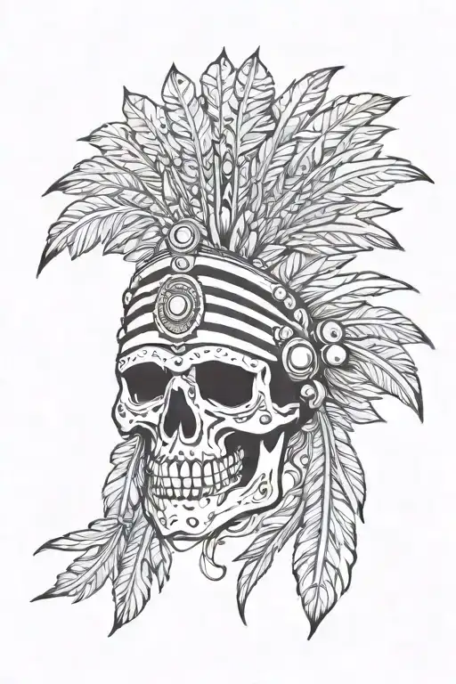 Indian skull head dress tattoo design idea