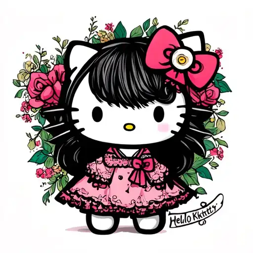 hello kitty wednesday adams creation tattoo design idea