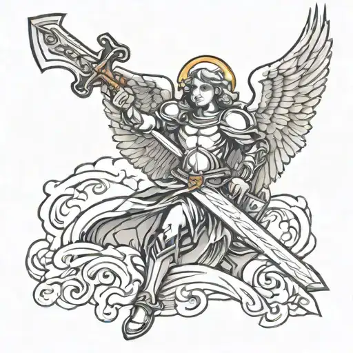 arch angel michael with sword tattoo design idea