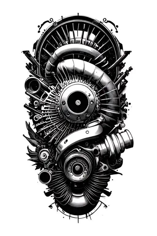 Incorporate a detailed engine with a large turbo  tattoo design idea