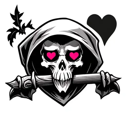 Cute grim reaper with heart eyes tattoo design idea