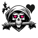 Cute grim reaper with heart eyes tattoo design idea