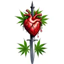 a heart pierced with a dagger, marijuana leaves in the background tattoo design idea