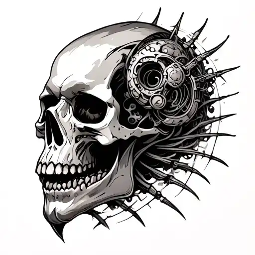 Biomechanical and skull geark tattoo design idea