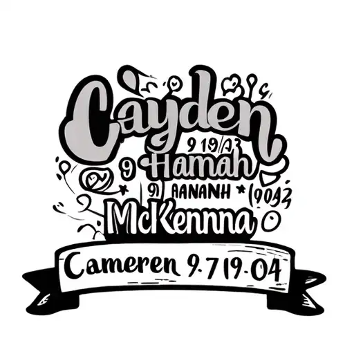 name and birthdays unique design combining Cayden 9/14/03Hannah 9/19/04McKenna 9/19/04Camren 7/19/04 tattoo design idea