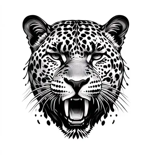 jaguar face roar front view tattoo design idea