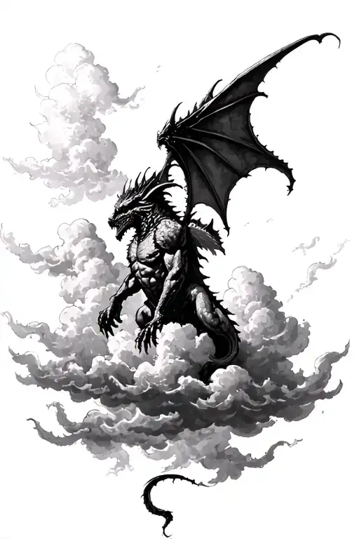 gothic gargoyle clouds storm tattoo design idea