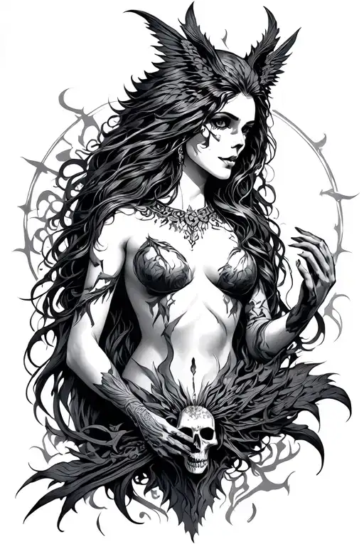 morrigan goddess of death tattoo design idea