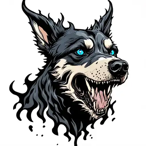 call of duty zombies hell hound that's made of fire with blue eyes tattoo design idea