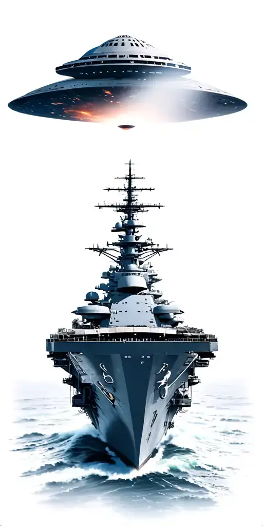 triangle ufo hovering over the USS Theodore Roosevelt aircraft carrier tattoo design idea