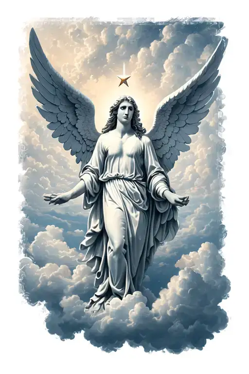 guardian angel on cloud forearm sleeve tattoo design idea