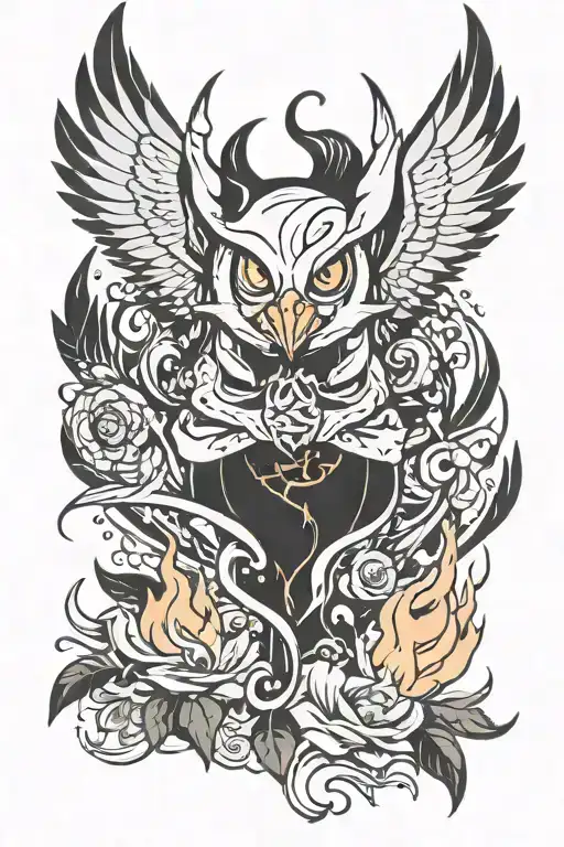 lucifer hazbin hotel surrounded by flame and duck tattoo design idea