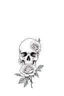 skull and roses stippled shading with other flowers for outside upper arm feminine fine line  tattoo design idea