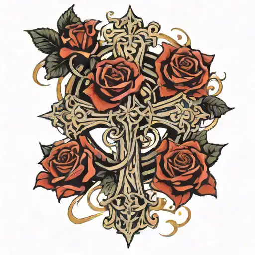 gothic cross with a rose intertwined tattoo design idea