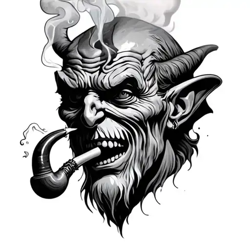 satan smoking a meth pipe tattoo design idea