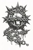 grunge style spiked ball with chain going doing to wrist tattoo design idea