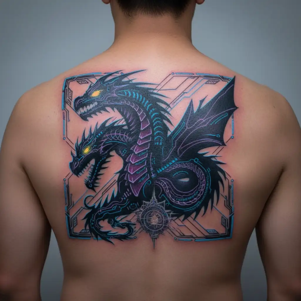 bipolar affectivity dragon two heads looking tattoo design idea