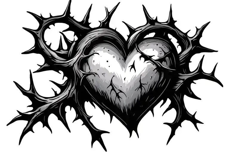 heart intertwined with thorns growing tattoo design idea