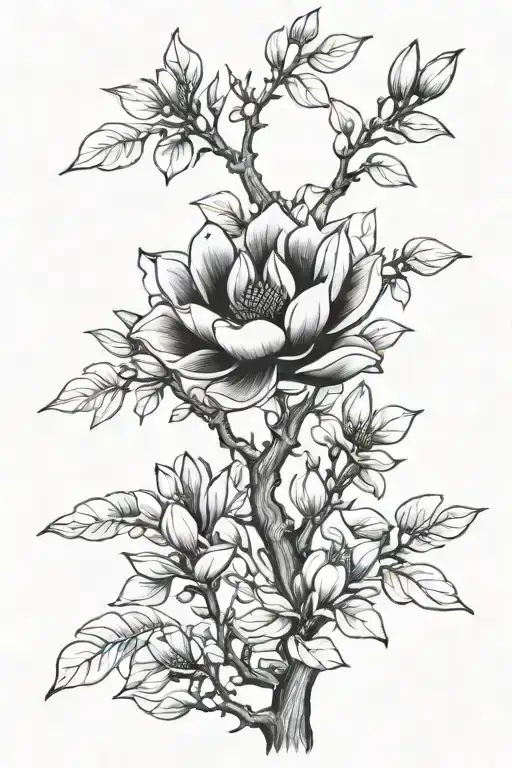 magnolia tree branches tattoo design idea