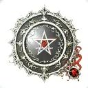 Silver and Black Scrying mirror. Satanic, Pentagram, Satanism, Bloody, Dripping in blood. Ruby Gem, Gothic. Dark Red tattoo design idea