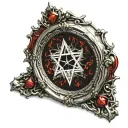 Silver and Black Scrying mirror. Satanic, Pentagram, Satanism, Bloody, Dripping in blood. Ruby Gem, Gothic. Dark Red tattoo design idea