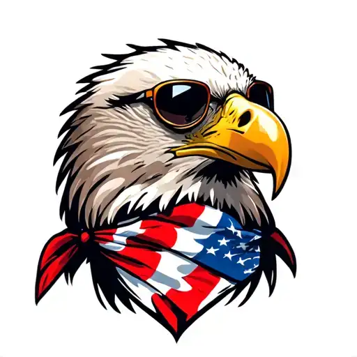 Bald Eagle wearing an American Flag bandana and sunglasses. tattoo design idea
