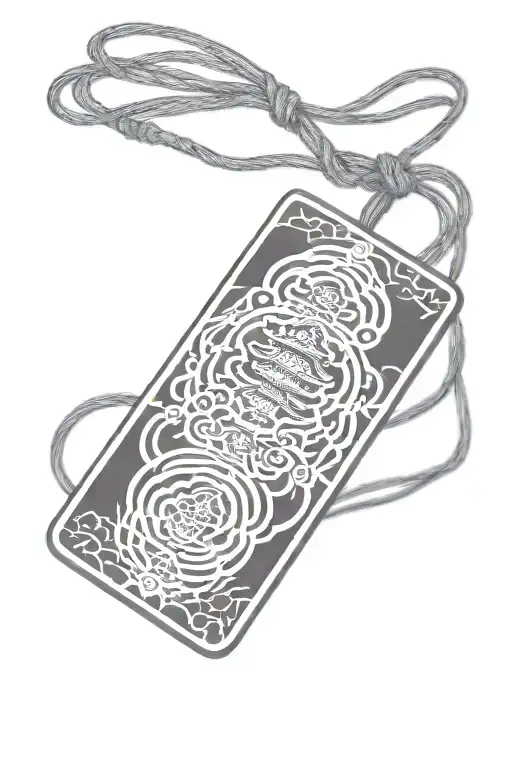 the tip of a japanese pagoda perspective  third dimension coming out from emtpy blank white rectangular omamori tattoo design idea