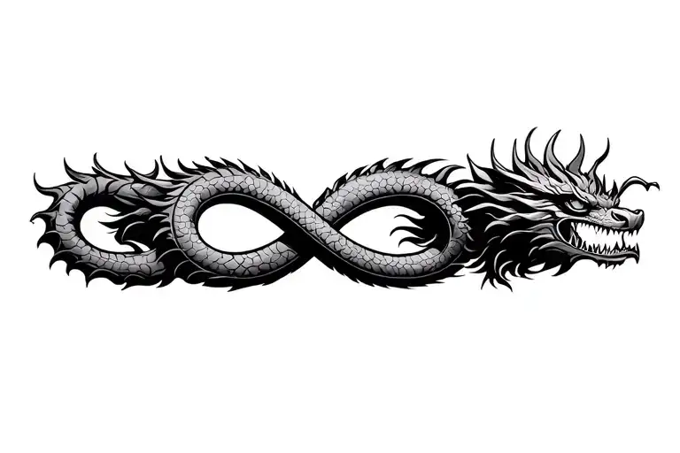 Dragon horizontally with an infinity sign tattoo design idea