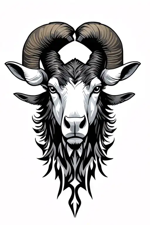 Black Ram head firefighter with Nordic carvings tattoo design idea