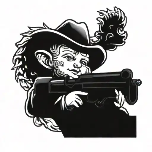 cherub with cowboy hat and lever action rifle tattoo design idea