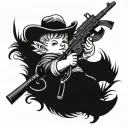 cherub with cowboy hat and lever action rifle tattoo design idea
