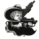 cherub with cowboy hat and lever action rifle tattoo design idea