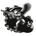 cherub with cowboy hat and lever action rifle tattoo design idea