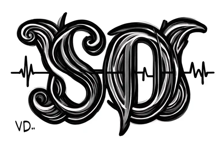 "S S" "V D"heartbeat line running tattoo design idea