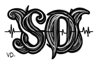"S S" "V D"heartbeat line running tattoo design idea