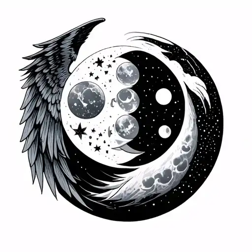 Harry Potter and fourth wing themes, moon phases, intricate design with delicate linework tattoo design idea