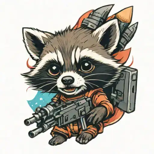 baby rocket raccoon gun tattoo design idea
