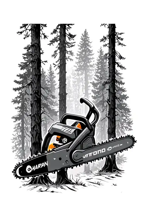 Chainsaw in forest tattoo design idea