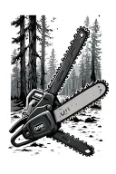 Chainsaw in forest tattoo design idea