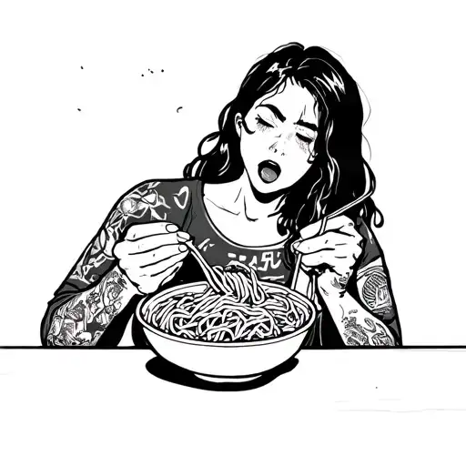 Relaxo eating ramen noodles tattoo design idea
