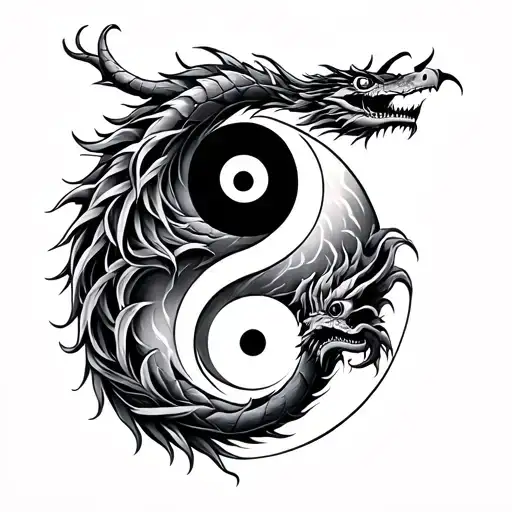 yin and yang tattoo with a dragon and symbolizing death as well as loyalty tattoo design idea