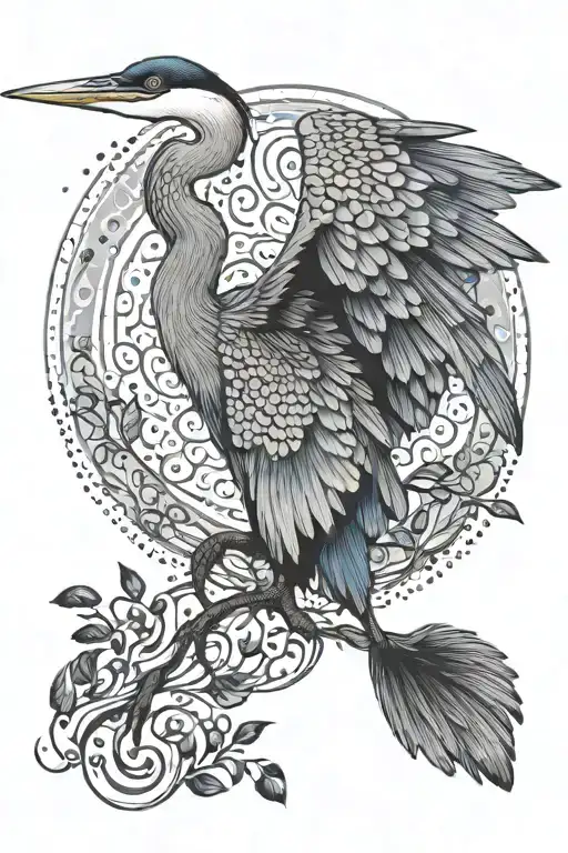blue heron taking flight  tattoo design idea