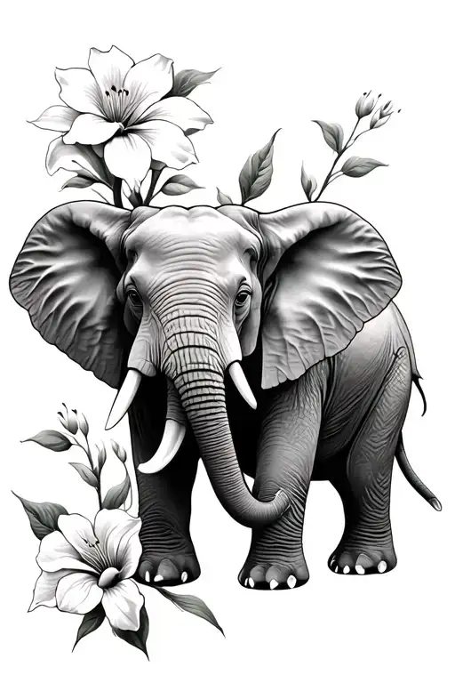 Elephant Flower tattoo design idea