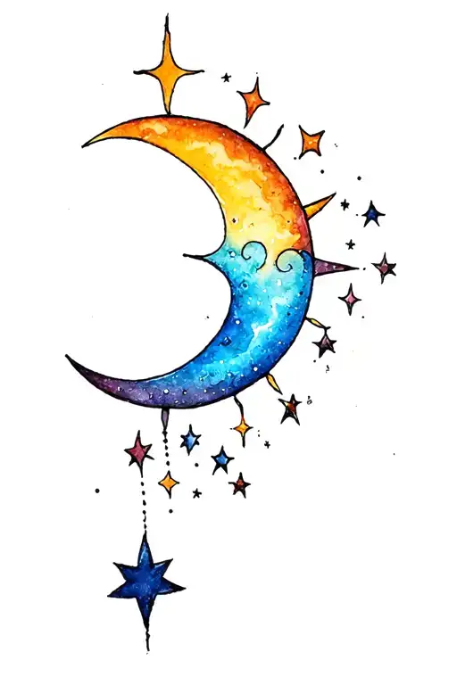 sun moon and stars tattoo with color tattoo design idea