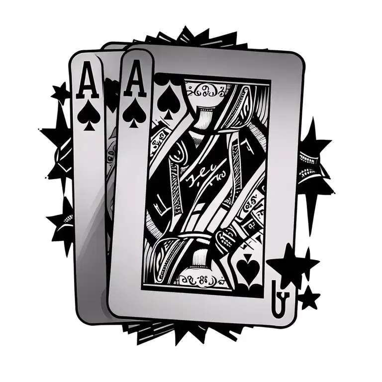 "26.06.25, Babes , " , aces of spaces playing card surrounded by stars  tattoo design idea