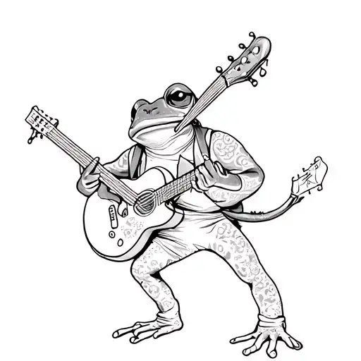 Puerto Rico frog with outfit and playing guitar tattoo design idea